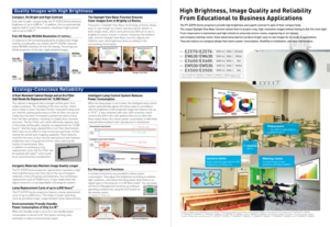 Page 2PT-EZ570 Ser ies
LCD P rojectors
PT-EZ570/EZ570L
PT -EW630/EW630L
PT -EX600/EX600L
PT -EW530/EW530L
PT -EX500/EX500L
Bright, Ecological Projectors with Excellent System Flexibility
PT -EZ570G1  Printed in Japan.
All 
information  included here is  valid  as of April  2012.
For more  informat ion abou t Panasoni c projec tors, please  visit :
Proj ector Global  Web Site – panasonic.net /avc /pro jectorFa cebook  – www.faceboo k.com/ panasonicprojectorYouTub e – www .youtube .com /use r/Pa nasonicPro...