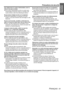 Page 61Information 
Importante
Précautions de sécurité
FRANÇAIS - 61
Pour débrancher le cordon dalimentation, tenir la 
fiche et non pas le cordon.
 Si le cordon dalimentation est tiré, le cordon sera 
endommagé et cela peut causer un incendie, des 
courts-circuits ou des chocs électriques sérieux.
Ne pas placer dobjets lourds sur le projecteur.
 Cela peut déséquilibrer le projecteur et le faire 
tomber, ce qui peut entraîner des dommages ou des 
blessures.
Ne pas court-circuiter, chauffer ou démonter les...