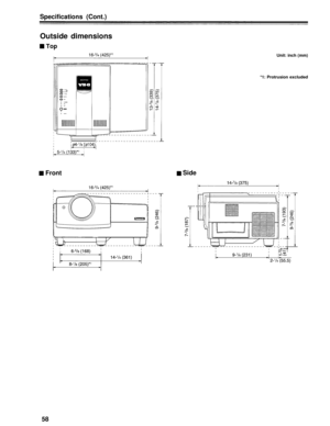 Page 58Specifications (Cont.)
Outside dimensions
Top
Unit: inch (mm)
*1: Protrusion excluded
Front Side
58 
