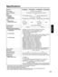 Page 5959
ENGLISH
Specifications
PT-D5700EPT-D5700ELPT-DW5100EPT-DW5100EL
Power supplyAC 220 - 240 V, 50 Hz/60 Hz
Power consumption750 W (about 15 W in standby without fan running)
DLPTMpanel
Panel size
Display system
Number of pixels0.7 inch (aspect ratio 4:3)0.65 inch (aspect ratio 15:9)
DLPTMchip x 1, DLPTMtype
786 432 pixels (1 024 x 768 dots)983 040 pixels (1 280 x 768 dots)
Lens
Powered zoom
Powered focus control
1 to 1.32
F=1.7 to 2.0  
f=25.6 mm to
33.8 mm1 to 1.32
F=1.7 to 2.0  
f=25.6 mm to
33.8 mm...