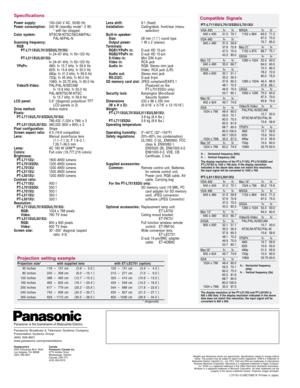 Page 6Weights and dimensions shown are approximate. Specifications subject to change without
notice. This product may be subject to export control regulations. UHM is a trademark of
Matsushita Electric Industrial Co., Ltd. PS/2, VGA and XGA are trademarks of International
Business Machines Corporation. Macintosh is a registered trademark of Apple Computer,
Inc. SVGA is a registered trademark of the Video Electronics Standards Association.
Windows is a registered trademark of Microsoft Corporation. All other...