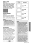 Page 41ENGLISH-41
Adjustments and settings
Picture
conditionOperation
Press the F F
button.
Press the G G
button.
Press the I I
button.
Press the H H
button.
DOT CLOCK
(RGB only)
Periodic striped pattern interference
(noise) may occur when a striped
pattern such as the one below is
projected. If this happens, use the
Iand Hbuttons to adjust so that
any such noise is minimised.
CLOCK PHASE
(RGB only)
Adjust the DOT CLOCK setting first
before carrying out this adjustment.
Use the Iand Hbuttons to adjust so
that...