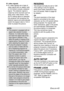 Page 43ENGLISH-43
Adjustments and settings
RESIZING
This should normally be set to “ON”.
(This setting is only for signals
which have lower resolutions than
the LCD panels. Refer to page 62
for details.)
ON
The pixel resolution of the input
signal is converted to the same
resolution as the LCD panels before
being projected. For signals with
lower resolutions, gaps in the pixels
are automatically interpolated into
the picture before it is projected.
This may sometimes cause
problems with the quality of the...