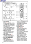 Page 1616
Remote control unit
#Power indicator
(pages  30, 31  and  47)
This indicator illuminates red when
the MAIN POWER switch is turned
on (standby mode), and illuminates
green when the power is turned on
and a picture starts to be projected.
(PT-L780NTU only)
When the WEB STANDBY is set
to ON, the cooling fan operates
and the power indicator on the
projector flashes slowly in red.
$ RGB INPUT indicator
This indicator illuminates when a
signal is input into the connector
that is selected with the input...