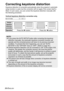 Page 3636-ENGLISH
Correcting keystone distortion
Keystone distortion is corrected automatically when the projector’s automatic
setup function is used, but this correction will not apply if the screen itself is
tilted. In such cases, you can correct the keystone distortion manually with
the following procedure.
Vertical
keystone
distortion
correction
OperationPress the H H
button.Press the I I
button.
KEYSTONE       0
NOTE:
BIf you press the AUTO SETUP button after correcting the keystone
distortion manually,...