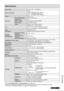 Page 53References
ENGLISH  53
Specifications
Power supplyAC 100 - 240 V    50 Hz/60 Hz
Power consumption 300 W
During standby (when fan is stopped): 
0.4 W 
(STANDBY MODE: ECO)
15 W *
1  (STANDBY MODE: NORMAL)
Current 3.5 A - 1.2 A
LCD panel Panel size (diagonal)
0.63 type (16.00 mm)
Aspect ratio 4:3
Display method 3 transparent LCD panels (RGB)
Drive method Active matrix method
Pixels 786 432 (1 024 × 768) × 3 panels
Lens Manual zoom (1.2×)/Manual focus
F 1.64 - 1.87, f 18.8 mm - 22.56 mm (PT-LB2U)
F 2.0 -...