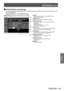 Page 91[NETWORK] menu
ENGLISH - 91
Settings
▶■[Authentication set up] page
You can set the authentication items when POP authentication or SMTP authentication is necessary to send 
an E-mail message.
Click [Detailed set up] 
→ [Authentication set up].
(1)
(2)
(3)
(4)
(5)
(6)
(7)
(8)
(1) [Auth] Select the authentication method specified by your 
Internet service provider.
(2) [SMTP Auth] Set when the SMTP authentication is selected.
(3) [POP server name] Enter the POP server name. (Up to 63 characters in 
single...