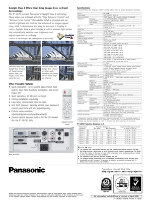 Page 2*1: Measurement, measuring conditions, and method of notation all comply with ISO 21118 international standards\
.
*2:
Input signals that exceed this resolution will be converted to 1,024 x 7\
68 pixels. *3: Protruding parts are not included.
* 4: Average value. May differ depending on models.
*5: Operation range differs depending on the environment.
NOTES ON USE• The projector uses a high-voltage mercury lamp that contains high internal pressure. This lamp
may break, emitting a large sound, or fail to...