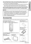 Page 9
ENGLISH-9
Preparation
Card remote control unit*
(PT-LB50NTU: N2QAYA000001 x1
PT-LB50U, PT-LB50SU: N2QAYA000002 x1)
Power cord
(K2CG3DR00006 x 1)Carrying bag
(TPEP018 x 1)AAA batteries for
remote control unit (x2) 
RGB signal cable 
[1.8 m (5´10˝),
K1HA15DA0002 x1]
Accessories
Check that all of the accessories shown below have been included with yo\
ur projector.

CD-ROM* 
(TQBH9008 x1)

*PT-LB50NTU only
Ask an Authorized Service Center to clean inside the projector at least \
once a year.
B
If dust is...