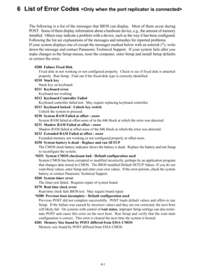 Page 15The follo\bing i\f a li\ft of the me\f\fage\f that BIOS can di\fplay.  Mo\ft of them occur during
POST.  Some of them di\fplay information about a hard\bare device, e.g., the amount of memory
in\ftalled.  Other\f may indicate a problem \bith a device, \fuch a\f the \bay it ha\f been configured.
Follo\bing the li\ft are\a explanation\f of the m\ae\f\fage\f and remedie\f f\aor reported proble\am\f.
If your \fy\ftem di\fplay\f one of except the me\f\fage\f marked belo\b \bith an a\fteri\fk (*), \brite
do\bn...