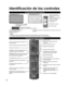 Page 3612
Identificación de los controles
Nota
  ●El televisor consume una pequeña cantidad de energía eléctrica incluso estando apagado.  ●No coloque ningún objeto entre el sensor de control remoto del televisor y el mando a distancia.
Controles/indicadores del televisor
 
Transmisor de mando a distancia
Conecta la alimentación del televisor o la 
pone en espera
Cambia el ajuste del sonido envolvente
Seleccione la fuente a ver 
Despliega el menú opcional para funciones 
especiales (cuando está disponible)...