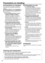 Page 88
Precautions on handling
Precautions on transport
The projection lens is susceptible to vibrations and
impacts. Be sure to always remove the lens during
transport.
Precautions on installation
Be sure to observe the following precautions when
installing the product.
Avoid installing the product in a place
exposed to vibrations or impacts
.
If the projector is installed in a place where
vibrations are transmitted from a source of
driving power and others or mounted in a car or
a vessel, vibrations or...