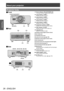 Page 26About your projector
26 - ENGLISH
Preparation
Projector body
▶■Front
 ■ Rear
▶■Side
 

   
)URQW
 
)URQW (1) Power indicator 
The power indicator displays power status.
(2) Lamp indicator  Displays the status of lamp 1.
(3) Lamp indicator  Displays the status of lamp 2.
(4) Lamp indicator  Displays the status of lamp 3.
(5) Lamp indicator  Displays the status of lamp 4.
(6) Temperature indicator  Displays the internal temperature status.
(7) Filter...