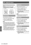 Page 56[PC adjust] menu
56 - ENGLISH
Settings
[PC adjust] menu
Select [PC adjust] from the main menu on the 
menu screen, and select the item from the sub 
menu.
For operation of the menu screen, refer to 
“Navigating through menu” (
 page 50).
■
z After selecting the item, press 
▲▼◀▶ to make 
the setting.
Control panel
Remote control
[Auto PC adj.]
Automatically adjusts synchronization, total number of 
dots, horizontal shift, and vertical shift.
1)  Press 
▲▼ to select [Auto PC adj.].
2)  Press the...