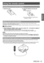 Page 23Using the remote control 
ENGLISH - 23
Preparation
Using the remote control 
Inserting and removing the batteries
1) Open the cover.
(ii)(i)
2) Insert the batteries and close the 
cover
.
■zInsert the  side first.
■zTo remove the batteries, follow the above 
procedure in reverse.
Setting remote control numbers
When you are using multiple projectors, you can set a remote control number to each projector to allow 
simultaneous control with a single remote control.
After setting a remote control number of a...