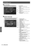 Page 76[NETWORK] menu 
76 - ENGLISH
Settings
 
■ Item description
(1)
(2)
(3)
(4)
(5) (1) Page switch tab
Click the tab to switch between pages.
(2) [Status] The status of the projector is displayed by clicking 
this item. 
(3) [Projector control] The [Projector control] page is displayed by clicking 
this item.
(4) [Detailed set up] The [Detailed set up] page is displayed by clicking 
this item. 
(5) [Change password] The [Change password] page is displayed by 
clicking this item. 
 
■ [Projector status] page...