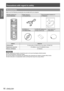 Page 16Precautions with regard to safety
16 - ENGLISH
Important  
InformationAccessories
Make sure the following accessories are provided with your projector.
Remote control (x1)
(N2QAYB000566) Power cord (x1)
(TXFSX02RPKZ) Drop-prevention bracket (x1)
(TTRA0244) 
CD-ROM (x1)
(TXFQB02VKN9)AA/R6/LR6 batteries for 
remote control (x2)Lens cover (x1)
(TKKL5519)
Options
Model No.
Ceiling bracket For high ceiling : ET-PKD110H, For low ceiling : ET-PKD110S
Replacement Lamp Unit ET-LAD60A (1 bulb), ET-LAD60AW (2...
