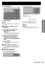 Page 45ENGLISH – 45
Basic Operation
Press ENTER. 3. 
A “Change registered signals” screen will appear.• 
RENAME
NAME
MEMORY NO
INPUT
fH
fV
SYNC.STATESXGA60-A1
A1
RGB1
64.00kHz
60.00Hz
H(POS)
V(POS)
ABCDEFGHIJKLMNO
PQRSTUVWXYZ;:,.
abcdefghijklmno
pqrstuvwxyz/+-*
0123456789 _@[]
< > BS OK CANCEL
Press ENTER. 4. 
Note
To rename a registered signal, perform steps 4 and  • 
5 on page 44.
Procedure to switch to sub   „
memory
Press ◄► on normal screen  1. 
(when the menu is not 
displayed).
The screen will show a...
