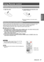 Page 21Using Remote control
ENGLISH - 21
Preparation
Using Remote control
Installing and Removing batteries
Open the cover
1  )  Install batteries and close the cover
2  ) 
(Insert the – side first.)
Remove the batteries in the reverse order of  
z
installation. 
Setting Remote control  ID numbers
When you use the system with multiple projectors, you can operate all th\
e projectors simultaneously or each 
projector individually using single remote control, if unique ID number is assigned to each projector ....