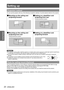 Page 2222 - ENGLISH
Getting Started
Setting up
Projection method
You can use the projector with any of the following 4 projection methods.\
 To set the desired method in the projector.
 
JMounting on the ceiling and 
 
projecting forward 
JSetting on a desk/floor and 
 
projecting from rear
(Using translucent screen)
 
JMounting on the ceiling and 
 
projecting from rear
(Using translucent screen)
 
JSetting on a desk/floor and 
 
projecting forward
Attention
For optimum viewing quality, install the projector...