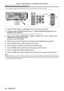Page 56Chapter 3 Basic Operations — Switching on/off the projector
56 - ENGLISH
Making adjustments and selections
It is recommended that images are projected continuously for at least 30 minutes before the focus is adjusted.
6)
1) 8)5)
3)
7) 9)
3)
2)
4) 1) 5) 7) 8) 9)
2)
6)
1) Press the  button to roughly adjust the focus of the image. ( x   page   58)
2)  
Change the setting of [PROJECT
 OR SETUP] menu → [PROJECTION METHOD] depending on the 
installation mode. ( x
  page   32)
 fRefer to “Navigating through...