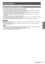 Page 27ENGLISH - 27
Getting Started
Connections
Before connecting to the projector
Read carefully the instruction manual for the device to be connected. z
Turn off the power switch of the devices before connecting cables. z
If any connection cable is not supplied with the device, or if no option\
al cable is available for connection of the  z
device, prepare a necessary system connection cable to suit the device.
Video signals containing too much jitter may cause the images on the scre\
en to randomly wobble or...