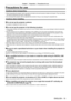 Page 15Chapter 1 Preparation — Precautions for use
ENGLISH - 15
Precautions for use
Cautions when transporting
 fWhen transporting the projector , hold it securely by its bottom and avoid excessive vibration and impac\
ts. They may damage 
the internal components and result in malfunctions.
 f Do not transport the projector with the adjustable feet extended. Doing \
so may damage the adjustable feet.
Cautions when installing
 rDo not set up the projector outdoors.
The projector is designed for indoor use only....