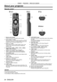 Page 24Chapter 1 Preparation — About your projector
24 - ENGLISH
About your projector
Remote control
1
3 2
4
5
7 6
8
9
10 11
12
19
13
14
15
16
17
18 20
21
Front SideTo p
Bottom
1 Remote control indicator
Flashes if any button in the remote control is pressed.
2
 
Power standby <
 v> button
Sets the projector to the state where the projector is switched 
off (standby mode) when the  switch on the 
projector is set to  and in projection mode.
3
 
Power on < b

> button
Starts projection when the  switch on the...