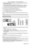 Page 49Chapter 3 Basic Operations — Switching on/off the projector
ENGLISH - 49
2) Change the setting of [PROJECTOR SETUP] menu  → [PROJECTION METHOD] depending on the 
installation mode. ( x page 33)
 
f Refer to “Navigating through the menu” ( x page 59) for the operation of the menu screen.
3) Press the  button on the control panel or the input selection (, , 
, , , ) buttons on the remote control to select the input.
4)  Adjust the front, back and sideway tilt of the projector with the adjustable feet. ( x...