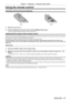 Page 27Chapter 1 Preparation — Using the remote control
ENGLISH - 27
Using the remote control
Inserting and removing the batteries
(ii)(i)
Fig. 1Fig. 2
1) Open the cover. (Fig. 1)
2) Insert the batteries and close the cover (insert the m side first). (Fig. 2)
 fWhen removing the batteries, perform the steps in reverse order.
Setting the ID number of the remote control
When you use the system with multiple projectors, you can operate all th\
e projectors simultaneously or each projector individually using single...