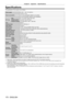 Page 170Chapter 6 Appendix — Specifications
170 - ENGLISH
Specifications
The specifications of the projector are as follows.
Power supplyAC 200   V - 240   V, 50   Hz/60   Hz
Power consumption 2
  150   W (11.5  
A)
0.3

  W when [STANDBY MODE] is set to [ECO]
9
  W when [STANDBY MODE] is set to [NORMAL]
DLP chip Size
24.1
  mm (0.95") (aspect ratio 16:9)
Display system 3-unit DLP chips, DLP type
Number of pixels 2
  073   600 pixels (1   920   x   1   080 dots)
Lens Optional
Luminous lamp 420
  W, UHM lamp...