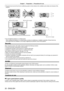 Page 20Chapter 1 Preparation — Precautions for use
20 - ENGLISH
 fPrevent hot and cool air from the air conditioning system to blow directly to the ventilation ports (intake and exhaust) of the 
projector
.
+15°
-15°
100 mm (4) or longer
500 mm (20) or longer
500 mm (20) or longer
500 mm (20) or longer
 f Do not install the projector in a confined space.
When installing the projector in a confined space, provide air conditioning or ventilation separately . Exhaust heat may 
accumulate when the ventilation is...