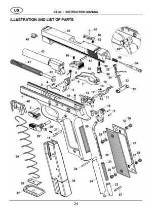 Page 11CZ 40  -  INSTRUCTION MANUAL 24 ILLUSTRATION AND LIST OF PARTS  