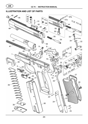 Page 11CZ 75  -  INSTRUCTION MANUAL 24 ILLUSTRATION AND LIST OF PARTS   