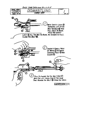 Page 19
.
lJHur
~IJr~l.
...I
!i
0WITHSAFETYLOCH@
fORWARD,LlffUPON
/JoLTHANDL£elWD
PULLBOLTToREAR..
PuSHTHESNETY
LocK6)ALLTHEWAYToREAR,ASSHOWNINFIG.2.
CLOSETHEBoLTe.
.
1=/6.1
