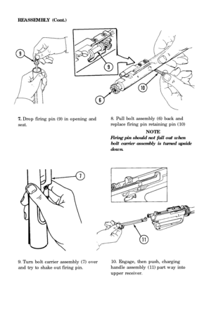 Page 23REASSEMBLY (Cont.)
- \Y/
9. Turn bolt carrier assembly (7) over 