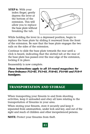 Page 4541
STEP 6:With your
index finger, gently
depress the lever at 
the bottom of the 
extension. This will
allow you to re place
the base plate without
breaking the tab.
While holding the lever in a depressed position, begin to
replace the base plate by sliding it rearward from the front
of the extension. Be sure that the base plate engages the two
rails on the sides of the extension.
Continue to slide the base plate towards the rear until a
click is heard, indicating that the slotted tab at the rear of
the...