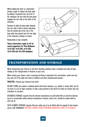 Page 4440
TRANSPORTATION AND STORAGE
While holding the lever in a depressed
position, begin to replace the base plate
by sliding it rearward from the front of
the extension. Be sure that the base plate
engages the two rails on the sides of the
extension.
Continue to slide the base plate towards
the rear until a click is heard, indicating
that the slotted tab at the rear of the
base plate has passed over the rear edge
of the extension, locking it in place.
Reassembly is now complete.
These instructions apply to...