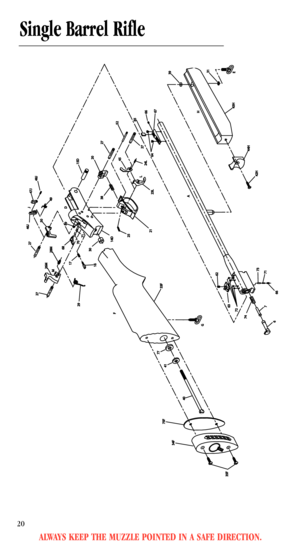 Page 22ALWAYS KEEP THE MUZZLE POINTED IN A SAFE DIRECTION.
20
Single Barrel Rifle
ROSSI
43H
44H
42H
G
35F4041
34FF
33F
27
26M
28M
2917
16
27
50 46J
47J
48J
49
D
15D
20
27
52
27
24L
23L45 38
21 25 14D
39
 A
 H
E31
30
L J
M
6566
67
64
62
63
68706971
66 6
74
73
71
772
75F77 