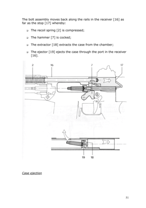 Page 51The bolt assembly moves back along the rails in the receiver [16] as 
far as the stop [17] whereby: 
 
