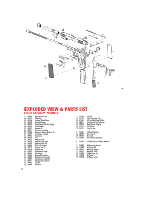 Page 2626
MODEL 1911-A1
CAL .45
3c
2i
2h
2g 3
3a
3b2a
2
2b2e 2c
2d
1m1n1o
1p
1q
1r 1l 1k
1i
5d
5c
5b1s
1t
1v1w
4 1h
5
5a 1e 1d 1c1b 1a
1f
1x
1v1j2f
1
1z1h1y1g
26
1. PH9900 High-Capacity Frame
1a. PI0037 Slide Stop
1b. PH5036 Extended Thumb Safety
1c. PI0044 Slide Stop Plunger
1d. PI0042 Thumb Safety/Slide Stop Spring
1e. PI0043 Safety Plunger
1f. PI0017 Hammer Pin
1g. PH0015 Grip Screw Escutcheon
1h. PI0026 Mainspring Housing Retainer Pin
1i. PI4507 .45 Ejectors, Extended
1j. PI0005 Disconnector
1k. PI0034...