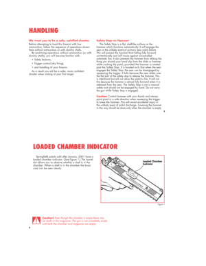 Page 66
We want you to be a safe, satisfied shooter.
Before attempting to load this firearm with live
ammunition, follow the sequence of operations shown
here without ammunition or with dummy shells.
By practicing operations without ammunition (or with
dummy shells), you will become familiar with: 
•Safety features, 
•Trigger control (dry firing), 
•and handling of your firearm.
As a result you will be a safer, more confident
shooter when aiming at your first target.Safety Stop on Hammer
The Safety Stop is a...