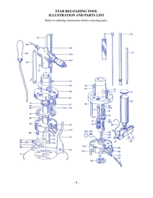 Page 5- 5 -  STAR RELOADING TOOL 
ILLUSTRATION AND PARTS LIST
 
Refer to ordering instructions before selecting parts. 
 
  