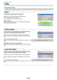 Page 54E-53
Info.
• Select menu name “Info.”.
See “Menu Operation Method” on Page E-34 for information about performing menu operations. The item name display will
differ depending on the input signal. See “List of Item Names Offering Input Selection and Adjustments/Settings” on Page E-39.
Status
This displays information about the equipment.
Select item name “Status” and press the ENTER button.
There is a change to the status display.
Press the CANCEL button to return to the menu.
Display Contents:
Projector...