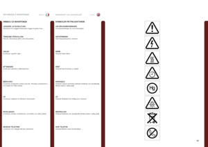 Page 1313
italianonorskSIKKERHET OG ADVARSLERSICUREZZA E AVVERTENZE
SIMBOLI DI AVVERTENZA
LEGGERE LA GUIDA D’USOAttenzione! Per maggiori informazioni, leggere la guida d’uso .
SYMBOLER PÅ PROJEKTOREN
LES BRUKSANVISNINGENLes bruksanvisningen for mere informasjon!
TENSIONE PERICOLOSAPericolo . Alta tensione all’int  erno del prodotto .
CALDOAvvertenza: superfici calde .
ATTENDEREAvvertenza: attendere il raffreddamento .
MERCURIOAvvertenza: la lampada contiene mercurio . Riciclarla correttamente e non buttare tra...