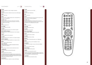 Page 2929
italianonorskFJERNKONTROLLTELECOMANDO
DVI/HDMID/H
ZOOMPermette di ingrandire o ridurre l’immagine visualizzata .
FUOCOPermette di aumentare o diminuire la messa a fuoco dell’immagine .
IRIDEApre o chiude l’iride .
SHIFTPremendo SHIFT è possibile regolare la lente a destra/sinistra e in alto/basso con i tasti freccia .
X-PORT 1 E 2Seleziona l’interfaccia utilizzata per l’elaborazione del segnale dell’applicazione specifica (secondo la specifica X-PORT) . Non disponibile su tutti i modelli ....