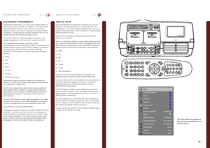 Page 4545
italianonorskUTILIZZO DEL PROIETTOREBRUK AV PROJEKTOREN
ACCENSIONE E SPEGNIMENTO
Completata la configurazione, accendere tutte le apparecchiature . Il proiettore può essere controllato con il tastierino, con il telecomando oppure utilizzando le interfacce LAN o RS232  . Per accendere il proiettore, spingere con decisione il pulsante di accensione POWER sul tastierino o sul telecomando  . Si illumina l’indicatore di STATO che quando viene accesa l’unità passa da giallo a verde .
Se l’indicatore di...