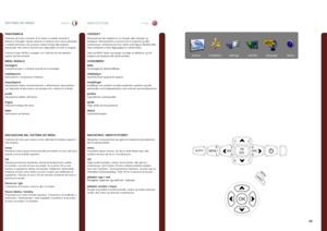 Page 4343
italianonorskSISTEMA DEI MENUMENYSYSTEM
PANORAMICA
Il sistema dei menu consente di accedere a svariati comandi di sistema e immagini . Questo sistema si compone di un menu principale e svariati sottomenu che possono variare in base alla sorgente selezionata . Non tutte le funzioni sono disponibili con tutte le sorgenti .
Premere il tasto MENU e navigare con i tasti freccia del tastierino oppure del telecomando
MENU INIZIALE
immagineComandi di base e comandi avanzati per le immagini ....