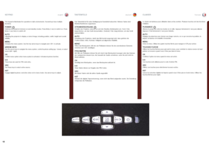 Page 18englishdeutschfrancais
18
The keypad is illuminated for operation in dark environments . Several keys have multiple functions .
POWERSwitches the projector between on and standby modes  . Press firmly (1 sec) to switch on  . Press firmly (1 sec) twice to switch off .
AUTOAdjusting the projector to display a correct image, including position, width, height and overall stability  .
MENUActivates the menu system . Use the four arrow keys to navigate and «OK» to activate .
ARROW KEYSUse the arrow keys to...