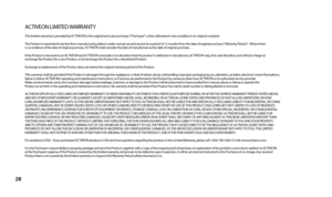 Page 30ACTIVEON LIMITED WARRANTY
28This limited warranty is provided by ACTIVEON to the original enduser purchaser (“Purchaser”), when delivered in new condition in its original container.
The Product is warranted to be free from manufacturing defects under normal use and service for a period of 12 months from the date of original purchase (“Warranty Period”).  Where there 
is no evidence of the date of original purchase, ACTIVEON shall consider the date of manufacture as the date of original purchase.
If the...